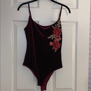 Velvet embroidered bodysuit